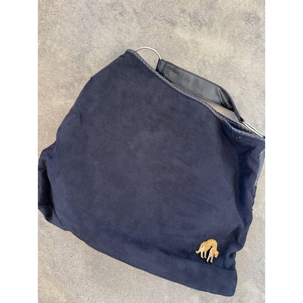 Victoria's Secret Black Suede Hobo Bag with Cheetah Brooch and Tassel